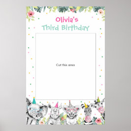 Party Animals Safari Flicka Zoo Fotobås Ram Poster