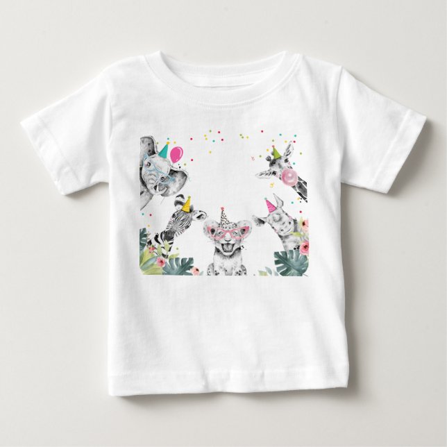 Party Animals Safari Födelsedagsfest Girl Birthday T Shirt (Framsida)