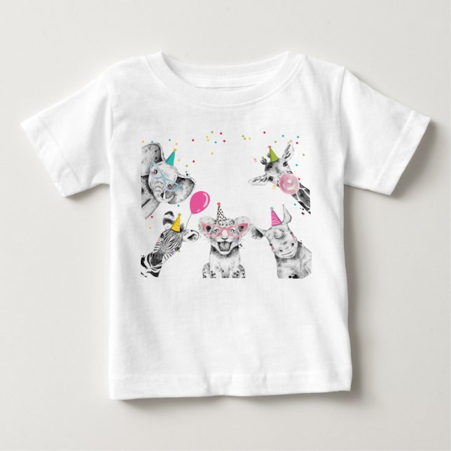 Party Animals Safari Födelsedagsfest Girl Birthday T Shirt (Framsida)