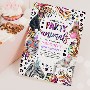 Party Animals Safari Rainbow Cheetah Birthday Inbjudningar