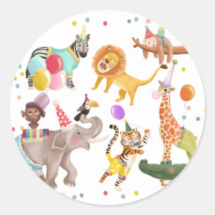 Party Animals Safari Tack För Födelsedagen Runt Klistermärke