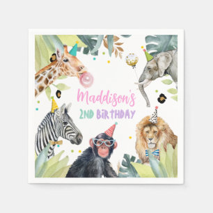 Party Animals Safari Vild Anima Zoo Birthday Pappersservett