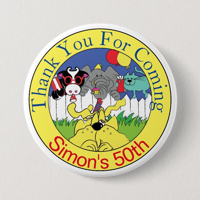 Party Animals underbara Födelsedagsfest Knapp (Framsida)