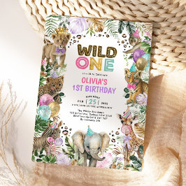 Party Animals Vild En Rosa Lila Safari Birthday Inbjudningar