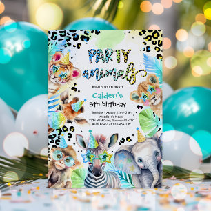 Party Animals Vild Safari Blue Boy Födelsedagsfest Inbjudningar