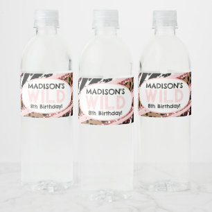 Party Animals Vild Safari Rosa Girl Birthday Vattenflaskor Etikett