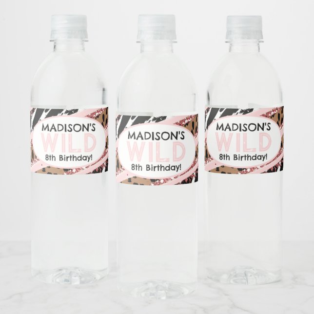 Party Animals Vild Safari Rosa Girl Birthday Vattenflaskor Etikett (Flaskor)