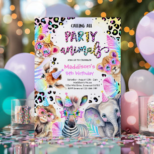 Party Animals Vild Safari Rosa Girl Girl Födelseda Inbjudningar