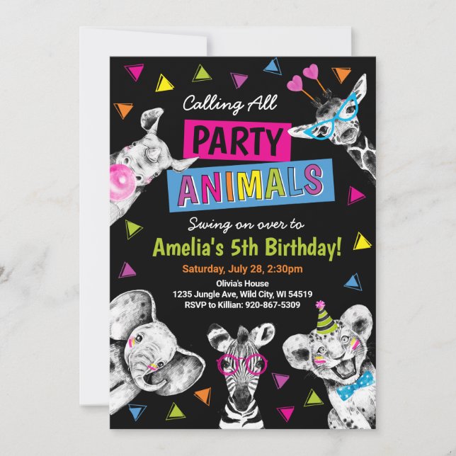 Party Animals Wild Safari Birthday Party Inbjudningar (Framsida)