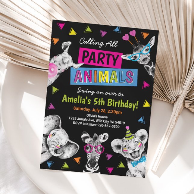 Party Animals Wild Safari Birthday Party Inbjudningar (Party Animals Birthday Invitation)