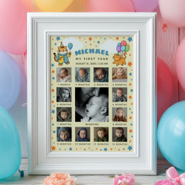 Party Animals ZOO 1-års födelsedags fototimeline Poster