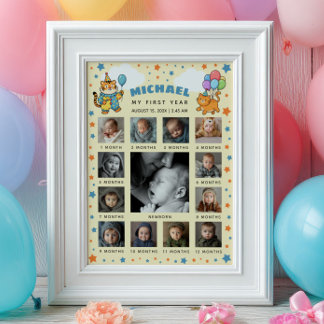 Party Animals ZOO 1st Birthday Photo Timeline  Poster