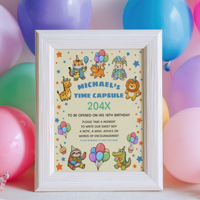 Party Animals ZOO First Birthday Time Capsule Sign Poster (Skapare uppladdad)
