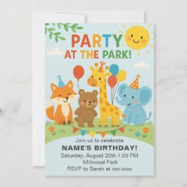 Party at The Park Animals Birthday Invitation Inbjudningar
