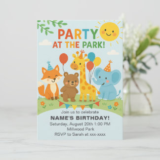 Party at The Park Animals Birthday Invitation Inbjudningar