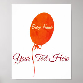 Party Baby Shower Red Balloon Heart Bow Baby Poster