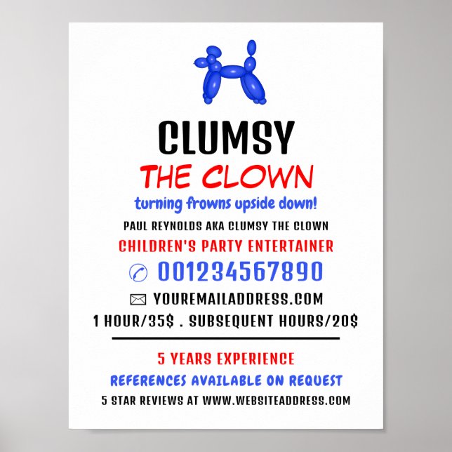 Party Balloon Kids Entertainer, Clown Advertising Poster (Framsidan)