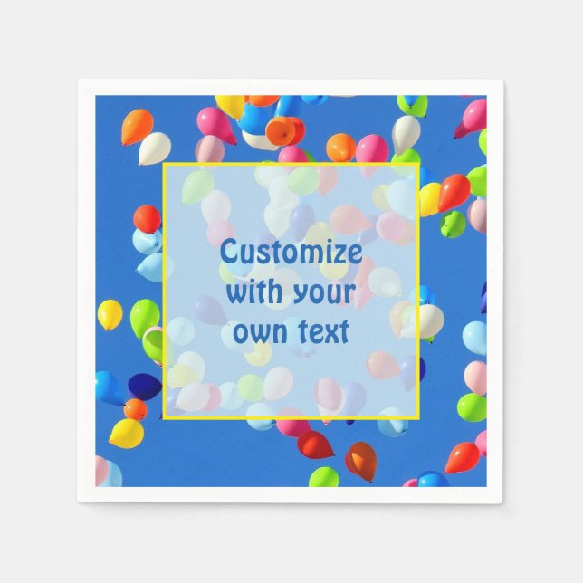 Party Balloons Floating in Blue Sky Custom Text Pappersservett (Framsidan)