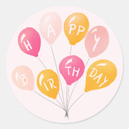 Party Balloons Rosa Gult Kid Grattis på födelsedag Runt Klistermärke