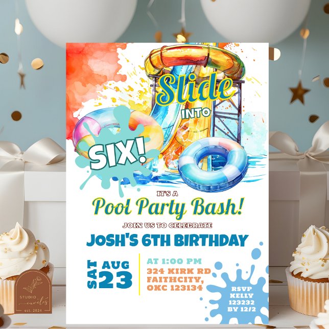 Party Bassäng Bash Waterdig Birthday Inbjudningar (Skapare uppladdad)