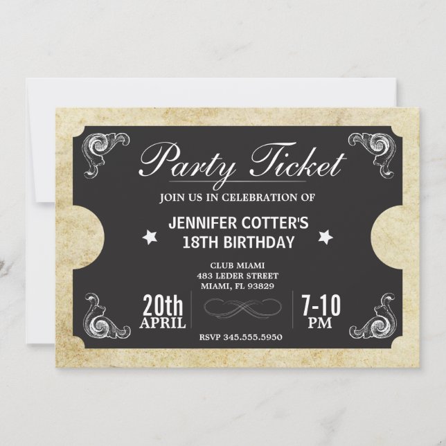 Party Biljett Inbjudningar (Framsida)