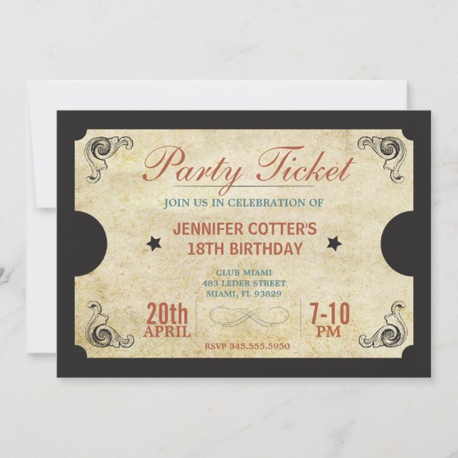 Party Biljett Inbjudningar (Framsida)