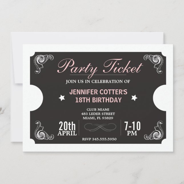 Party Biljett Inbjudningar (Framsida)