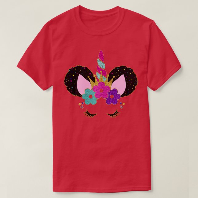 Party Birthday Princess Afro Puffs Unicorn Ansikte T Shirt (Design framsida)