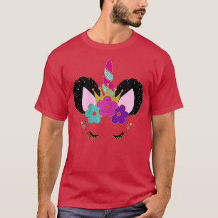 Party Birthday Princess Afro Puffs Unicorn Ansikte T Shirt