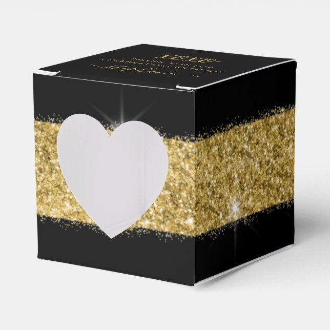 Party Black Guld Glitter Confetti Square Heart Presentaskar (Framsidan Sidan)