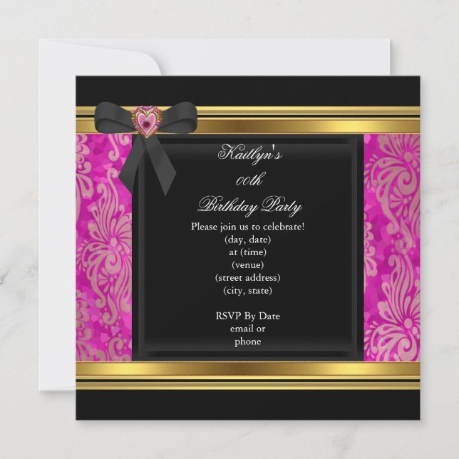 Party Black Rosa Damask Jewel Image Inbjudningar (Framsida)