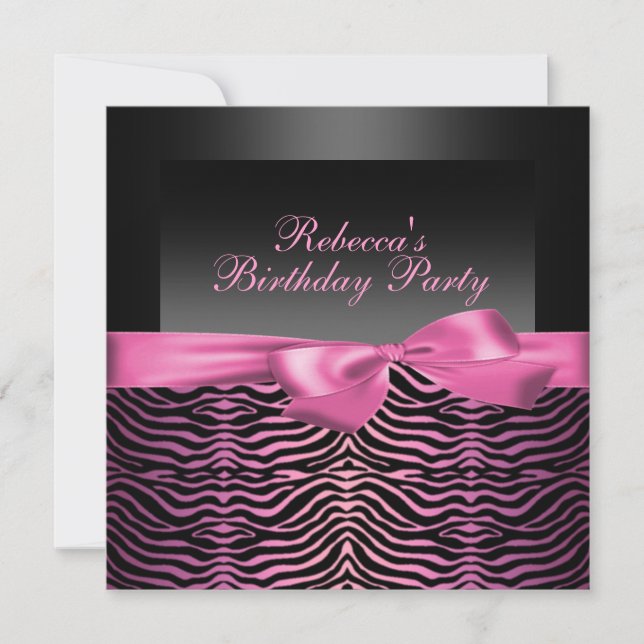 Party Black & Rosa Zebra Birthday-inbjudan Inbjudningar (Framsida)