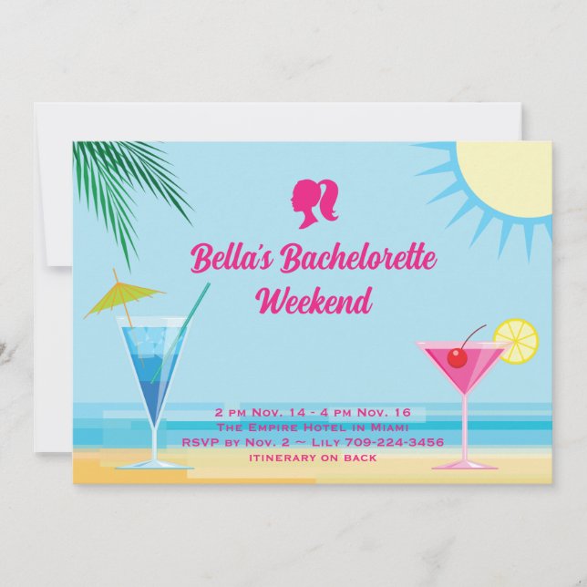 Party Blue Tropical Beach Helg Bachelorette Inbjudningar (Framsida)