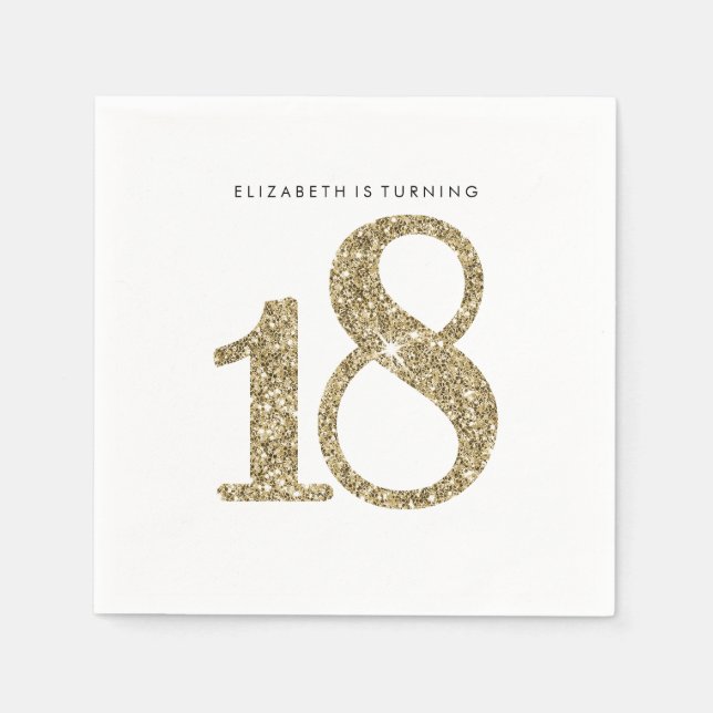 PARTY BORD STORA ÅLDER, modern 18 guld glitter Pappersservett (Framsidan)