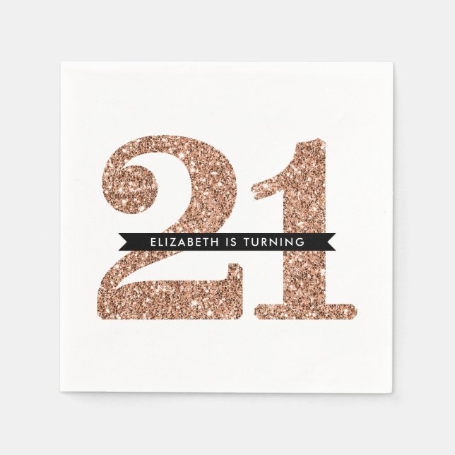 PARTY BORD STORA ÅLDERN 21 ro guld glitter Pappersservett (Framsidan)