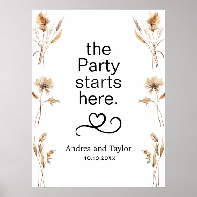 Party börjar här Pampas Grass Bröllop Poster (Framsidan)