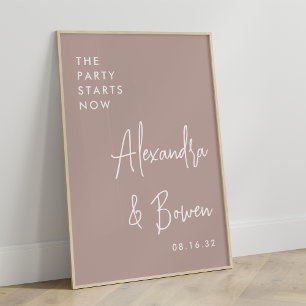 Party börjar nu Bröllop Ro Taupe Poster