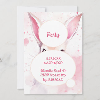 Party Bunny Cute Rosa Pastel Watercolor Inbjudningar