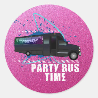 Party Bus Time Neon Nightlife Gradient Pink Runt Klistermärke