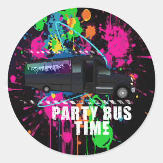 Party Bus Time Neon Nightlife Neon Paint Splatter  Runt Klistermärke