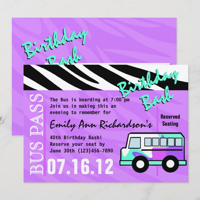 Party Buss födelsedag Inbjudningar (Fram/baksida)