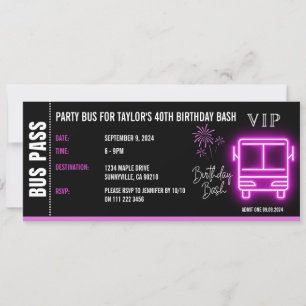 Party Buss Pass Biljett VIP Birthday Inbjudningar