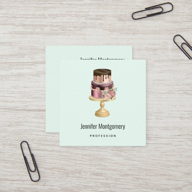 Party Cake, vacker Shiny Glam Fyrkantigt Visitkort (Fram/Back In Situ)