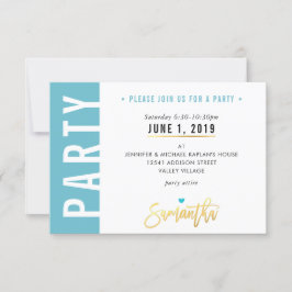 PARTY CARD-sköldpadda, blåvita hjärtan guld OSA Kort