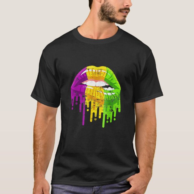Party Carnival Gifts Lips Mardi Gras T Shirt (Framsida)