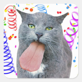 Party Cat Har din Tunga? Fyrkantigt Klistermärke