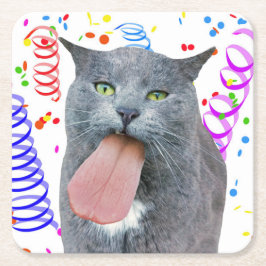 Party Cat Har din Tunga? Underlägg Papper Kvadrat