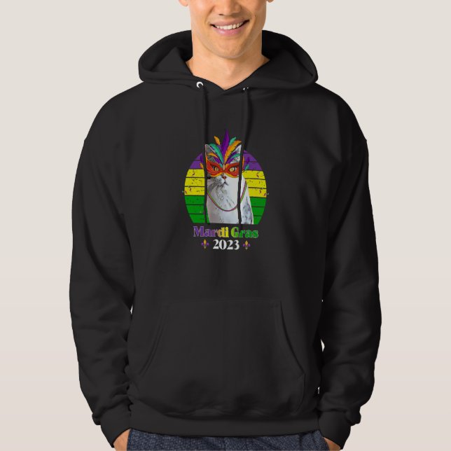 Party Cat Mask Beads Mardi Gras 2023  14 Hoodie (Framsida)