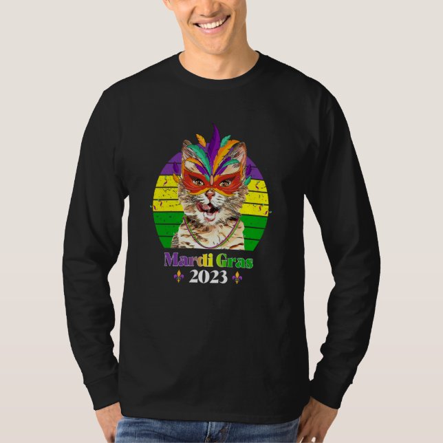 Party Cat Mask Beads Mardi Gras 2023  5 T Shirt (Framsida)