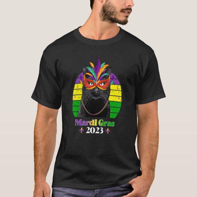 Party Cat Mask Beads Mardi Gras 2023  9 T Shirt (Framsida)